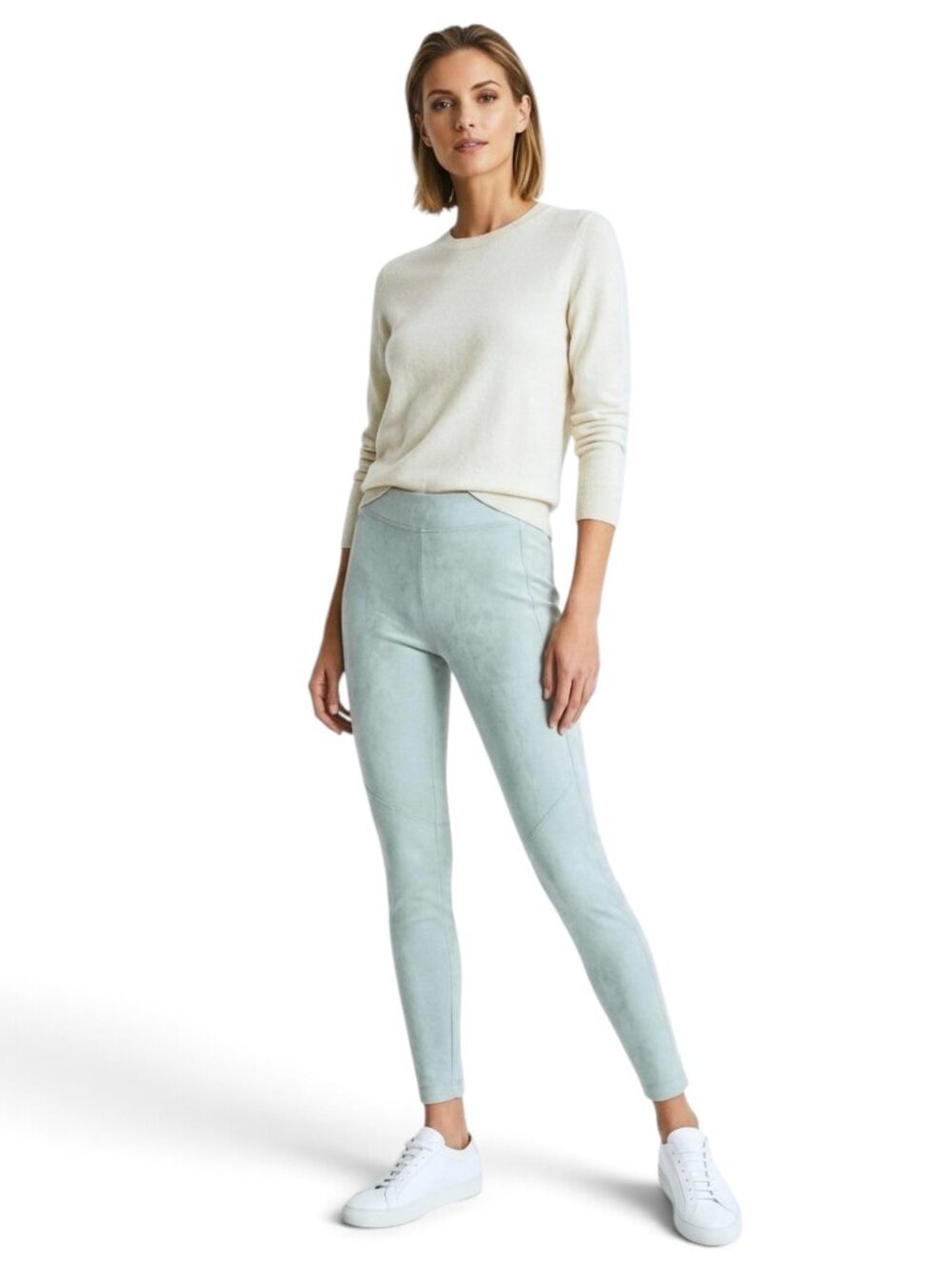 Hale Bob Light Blue Faux Suede Leather Stretch Leggings Pants New NWT XS